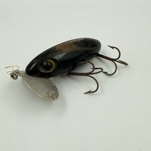 Vintage Fred Arbogast Jitterbug Black Fishing Lure Metal Lip 1950s Original
